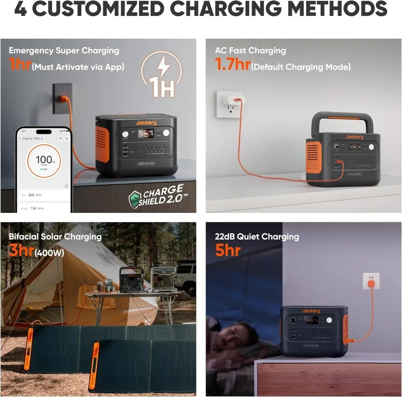 Solar Generator 1000 v2 with 200W Solar Panel(2024 New) 1070Wh Portable Power Station LiFePO4 Battery 1500W AC/100W USB-C Output 4