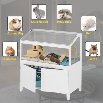 Hamster Cage with Storage Cabinet Small Animal Cage, Easy View Acrylic Panels, Large Habitat for Hedgehog Gerbil & Rat 39.5 2