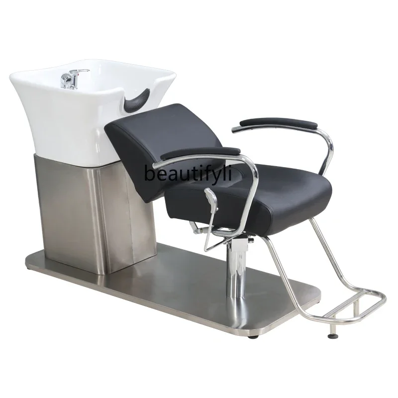 

Shampoo Chair Barber Shop for Hair Salon Sitting Lying Half Flushing Bed Ceramic Basin Salon Shampoo Bed