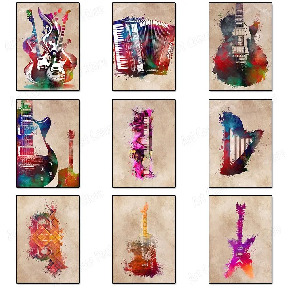 

Music Instrument Poster Guitar Violin Abstract Graffiti Mural Print Canvas Painting Wall Art Pictures for Living Room Home Decor