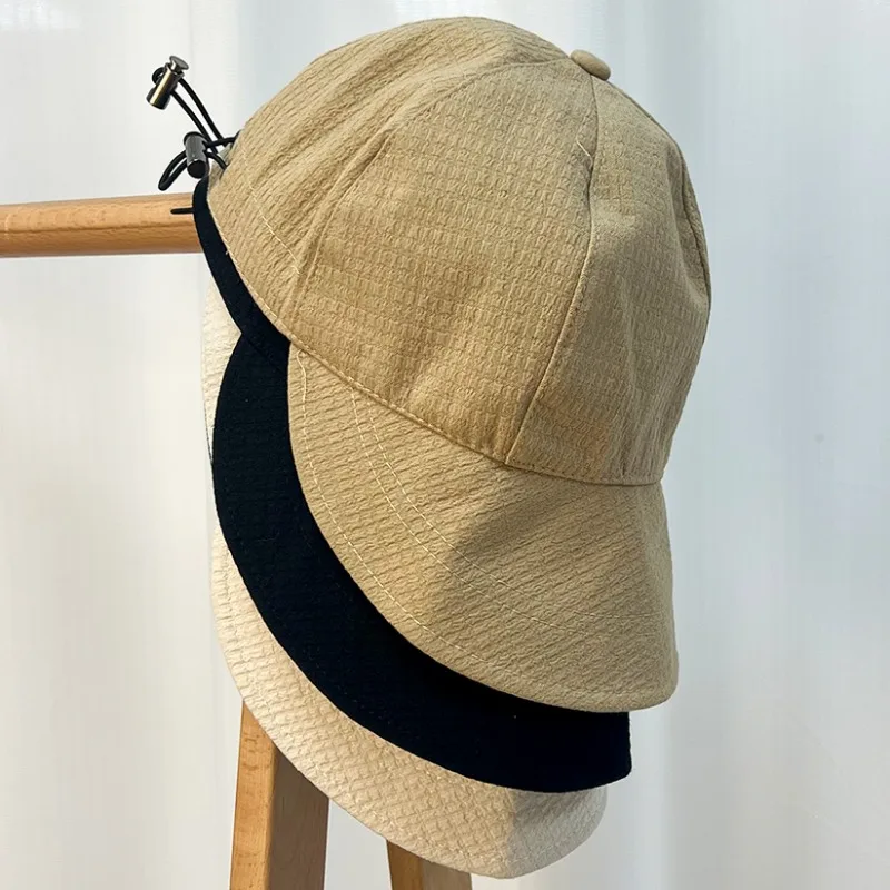 Women Sun Hat Hat Women's Autumn Waffle Bucket Hat Women's Solid Color Drawstring Peaked Cap Wide Brim Sunshade Fisherman Hats