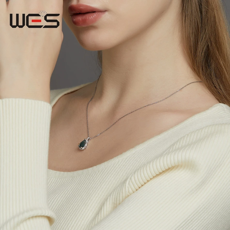 WES 100%  워터 드롭 여성을위한 자연 8*10mm 이끼 마노 보석 펜던트 목걸이 결혼 선물 파인 쥬얼리