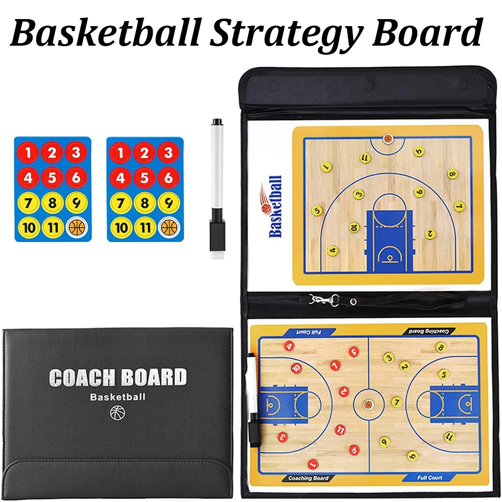 Basketball Coaching Board Foldable Erasable Magnetic Tactics Training Strategy Board Kit Dry Erase Marker Pen & Zipper Bag soccer tactical board