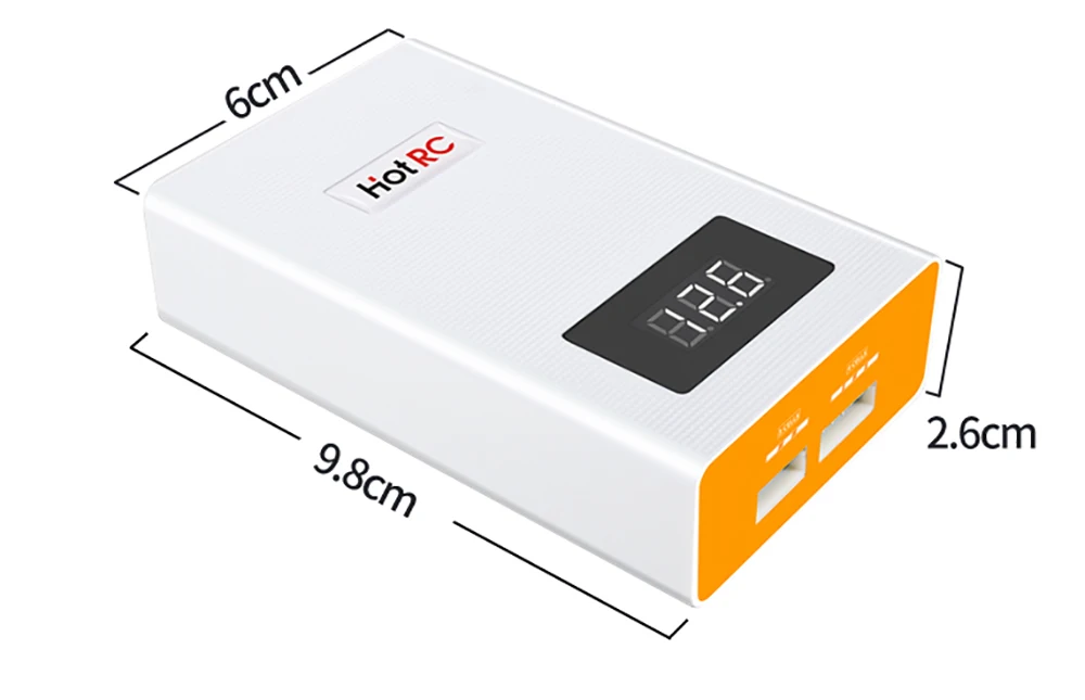Vue arrière du chargeur multiport HotRC A400/B3 10W montrant les ports et le ventilateur