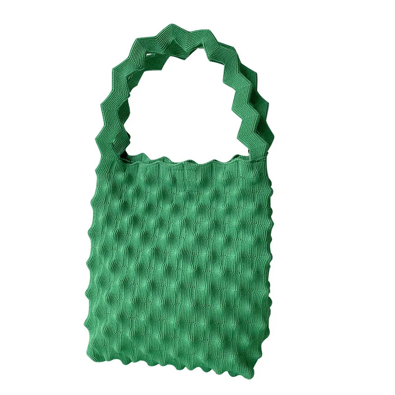 Shoulder Bag Pleated Design Candy Knitted Crochet Tote Handbags Japanese Geometric Stylish Wrist Bag Eco Friendly Phone Purse