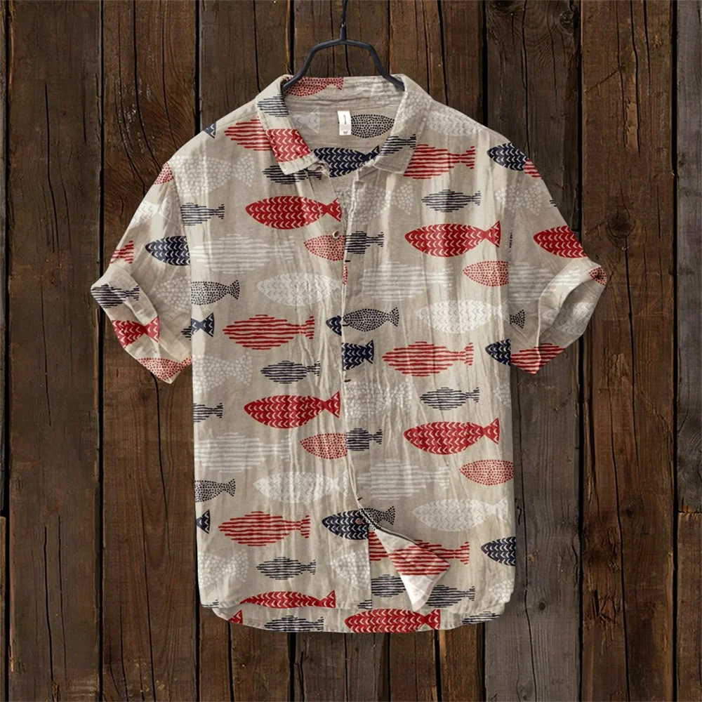 Kanagawa Surf Linen Men's Shirt Summer Hawaiian Shirt HD Pattern Comfortable Breathable Men's Clothing Fashion Button Design 6