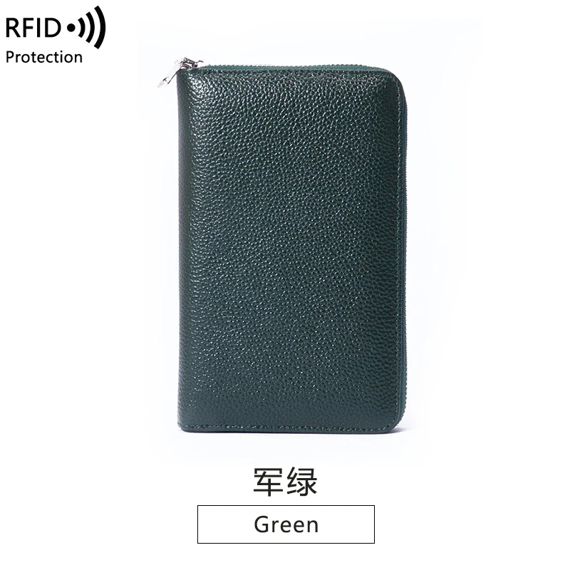 RFID Anti-Theft Cowhide Leather Wallet - Premium Long Passbook Clutch with Large Capacity