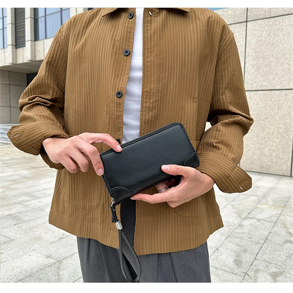 Oil Wax Leather Large Clutch Handbag Leather Zipper Around Wallets Wristlet Card Business Phone Wallet Case For Men