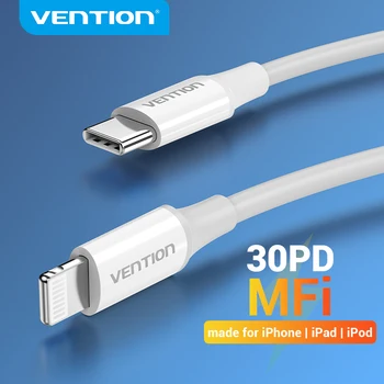 Vention-MFi 30W PD USB C to 라이트닝 케이블, 아이폰 14, 13, 12, 11 프로 맥스용, 에어팟 프로, 아이패드 xs용 MFi 인증 충전 케이블