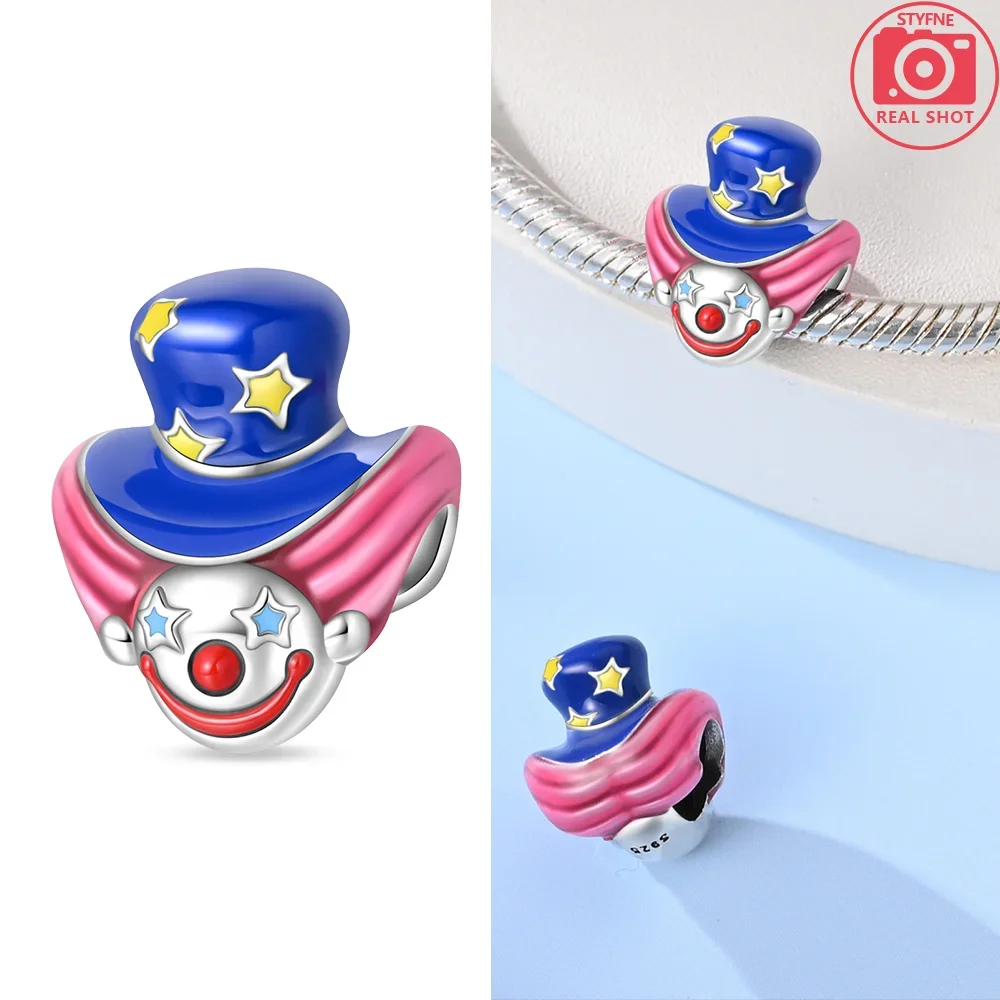 DIY 925 Sterling Silver Charm Bead - Cartoon Blue Clown Dangle For Bracelets & Necklaces