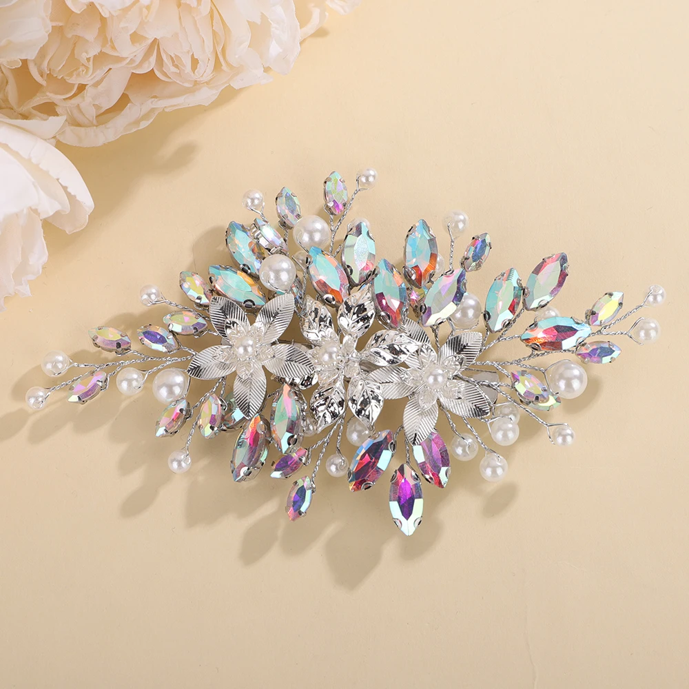 Rhinestone Flower Hair Clip 15Color for Women Wedding Hair Accessories Pearl Handmade Bridal Bride Headpiece Party Hairpin Tiara