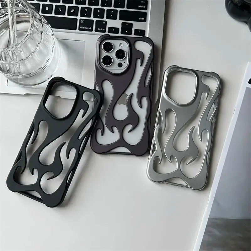3D Flame Pattern Shockproof Slim Phone Case - Hollow Design & Soft Protective Cover