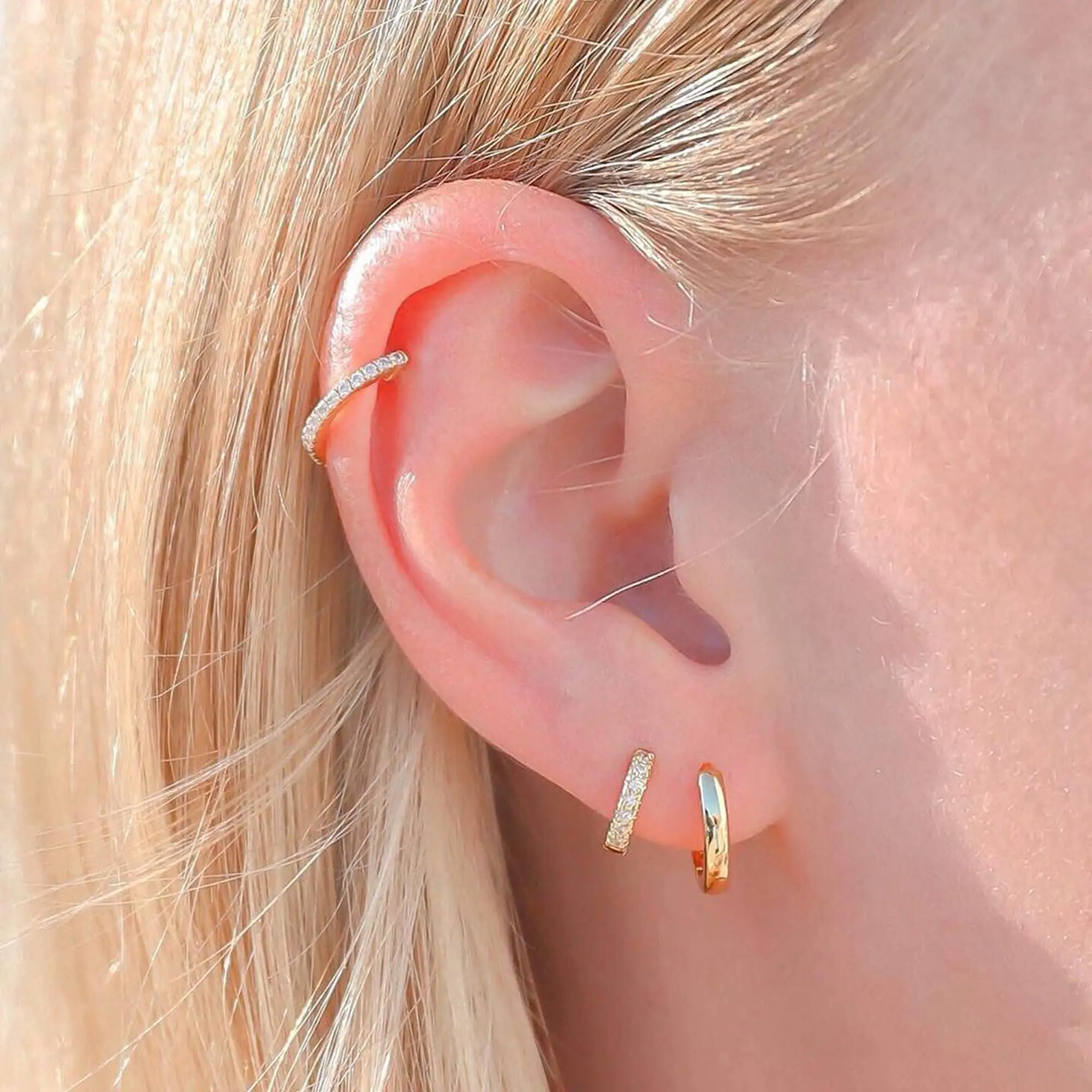 Shevalues Women 3 Pairs Small Earrings Lady Classic 14K Gold Hoop Fashion Tiny Huggie Hoop Earrings Set Hypoallergenic Earring 2