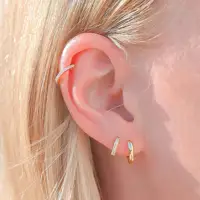 Shevalues Women 3 Pairs Small Earrings Lady Classic 14K Gold Hoop Fashion Tiny Huggie Hoop Earrings Set Hypoallergenic Earring 2