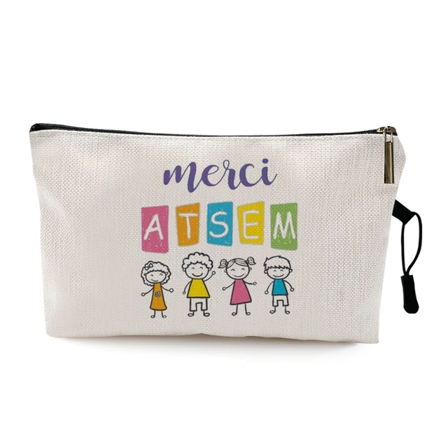 Teacher's Day Graduation Gift Cosmetic Bag Super Atsem Merci Maitresse Print Women Neceser Makeup Bag Pouch Travel Organizer Pattern 24