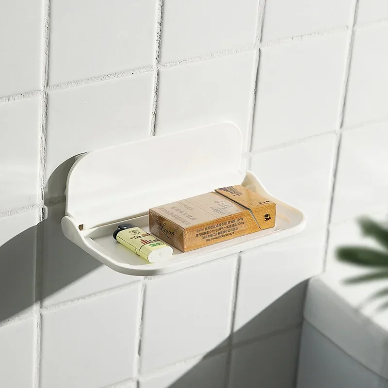 Foldable Wall Shelf Punch-Free Wall-mounted Plastic Floating Shelf Household Bathroom Toilet Towel Clothes Storage Rack 2