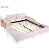 Upholstered Grounded Bed Platform Bed,with Bedside Desk and Little Round Stool Wooden Queen Size Mother & Child Bed Frame 3