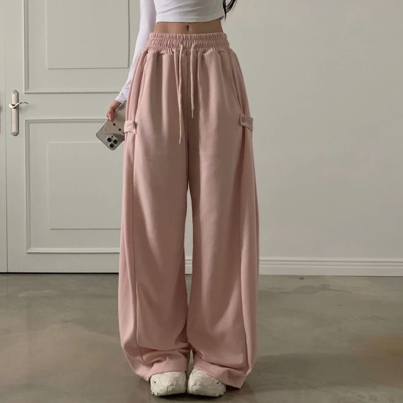 Women's High Waist Cargo Sweatpants - Wide Leg Lace-Up Casual Pants