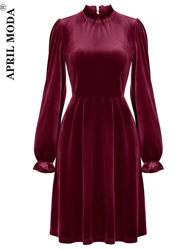 

Autumn Winter Long Sleeve Velvet Vintage Party Dress Elegant Solid Office OL Formal Evening Vestidos Festa Runway Mini Dresses