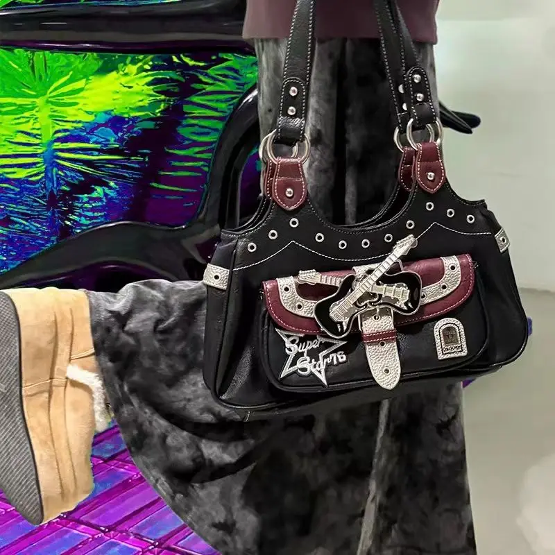 Richme Vintage Women Tote Bags Fashion 2024 New Y2K Punk E Girl Shoulder Bags Retro Gothic Subculture Commute Bolso Mujer