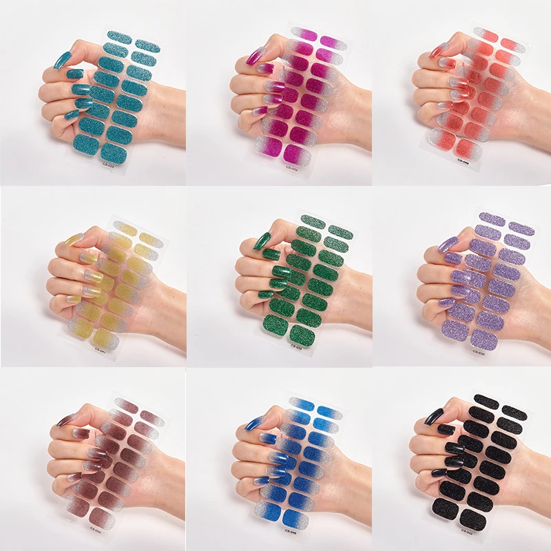 

Glitter Powder Nail Stickers Pure Color Fashion Nail Art Polish Sticker Gradient UV Gel Polish Nail Wrap Full Cover Nail Sticker