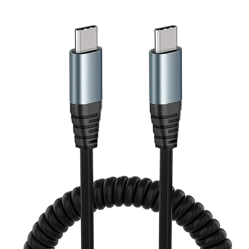 

USB C to C 20Gbps Data Sync Cable 0.5m-2.2m Retractable Curly 100W Fast Charger Cord for Laptop Tablet Mobile Phone Carplay