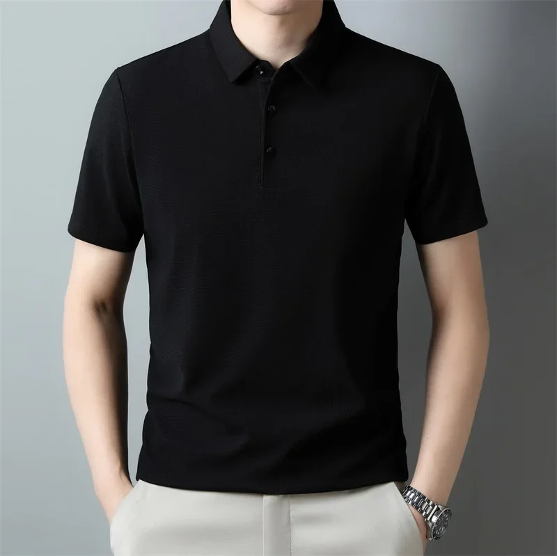 Polo da uomo a maniche corte tinta unita waffle alla moda, top estivo traspirante e confortevole - immagine 5