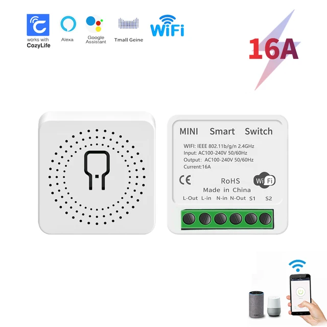 SIXWGH MiNi WiFi Smart Switch Cozylife App Remote Control Timer Home Improvement 2 way Relay Work with Google Home Aleax