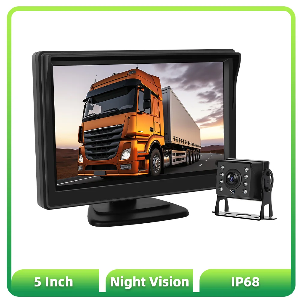 Podofo 5-inch IPS HD Screen Universal Wired Reverse Camera Anti-interference Long Range IP68 Waterproof Infrared Night Vision