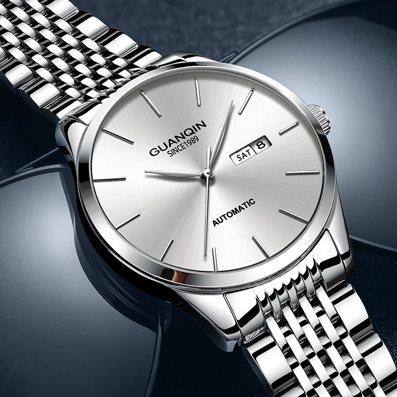 Orologio meccanico da uomo di lusso GUANQIN, movimento autentico, cassa in acciaio inossidabile, doppio calendario, orologi da lavoro e tempo libero, impermeabili fino a 50 m_voghion.com