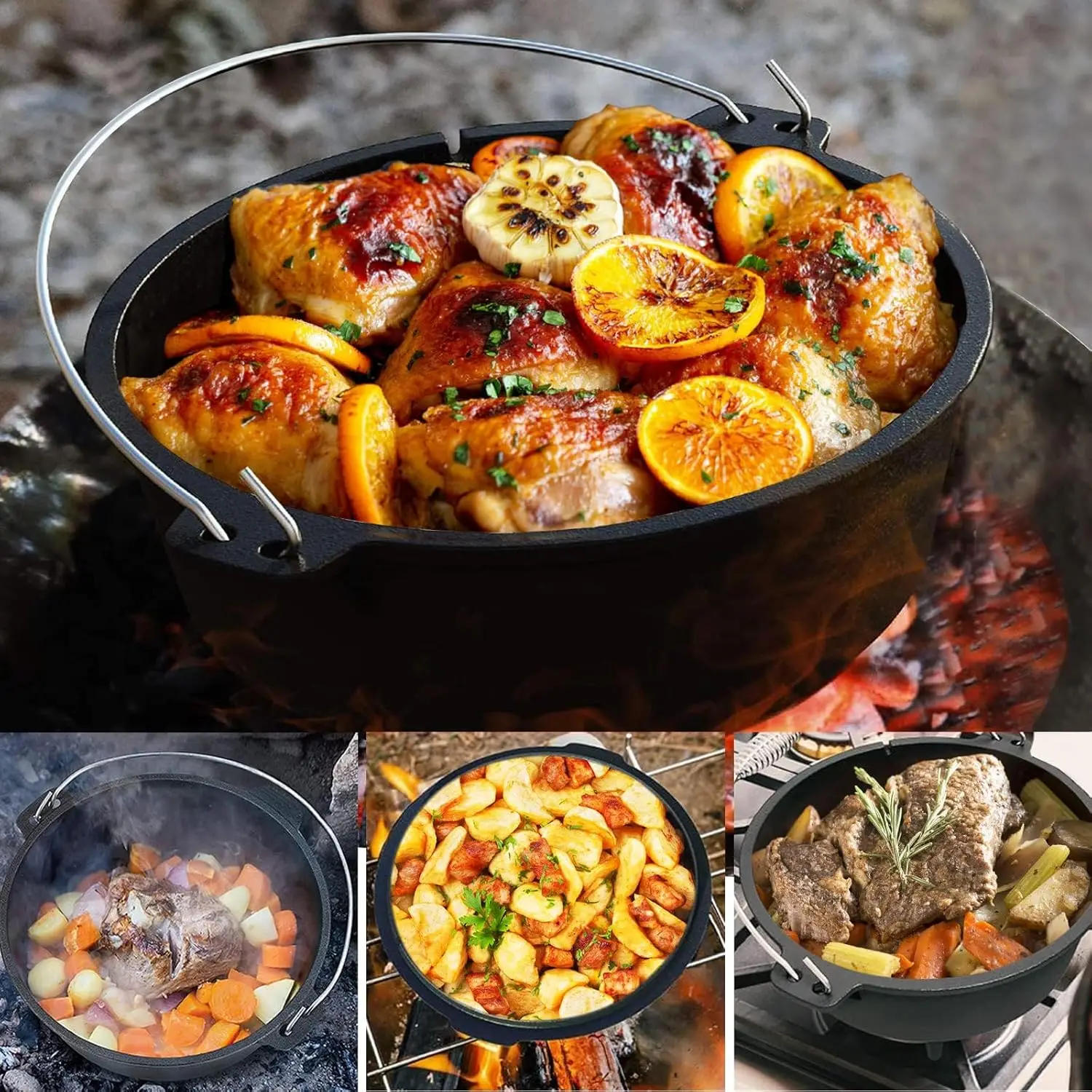 Camping Dutch Oven,12 Qt Pre-Seasoned Camping Cookware Pot with Lid-Lid Lifter, Cast Iron Dutch Oven with Metal Handle for Coo