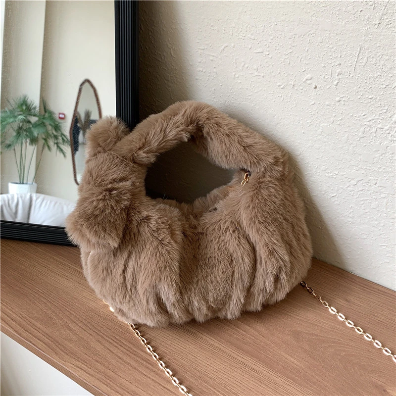 

Women's Bag 2023 Winter New Chain Faux Fur Shoulder Bag Luxury Brand Handbag Ladies Designer Crossbody Bag Casual Clutch Bag