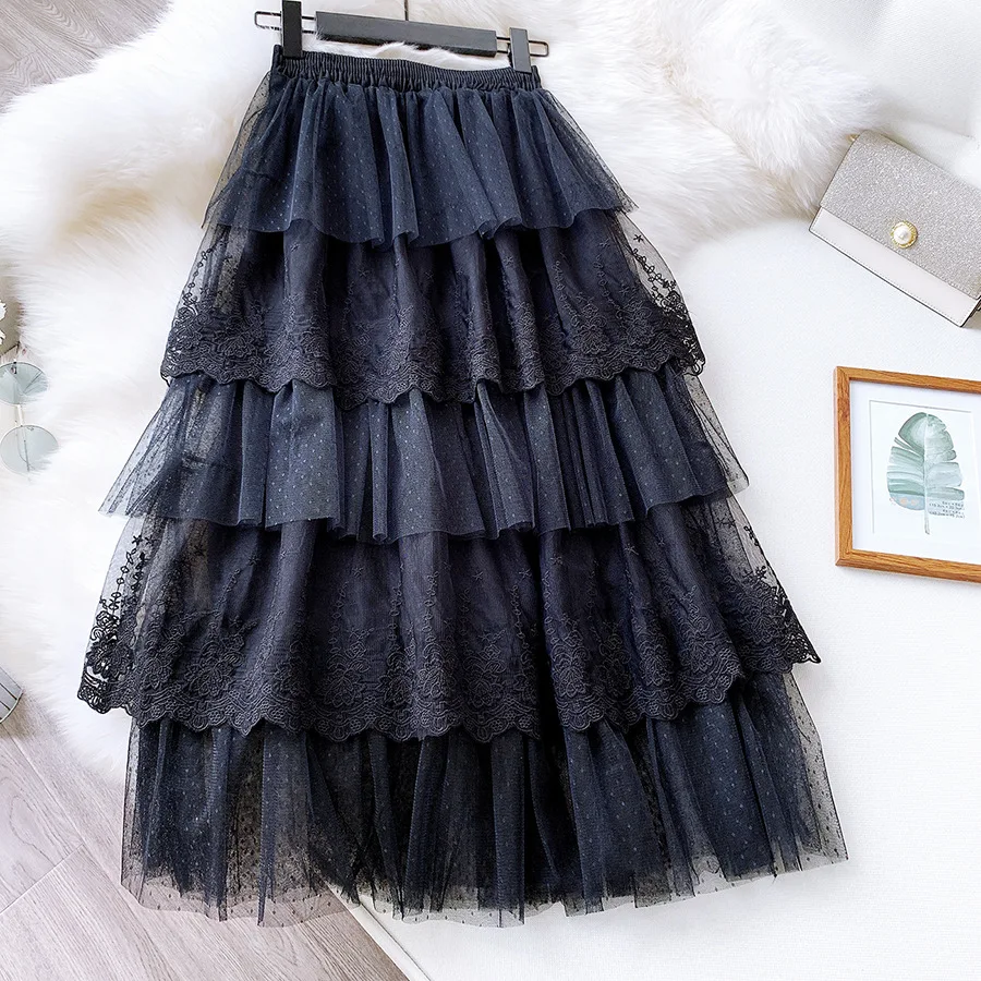 ★2024SS新作★BINARY01★Puffy lace long skirt Keep A Secret Lace Slit Maxi Skirt | Windsor