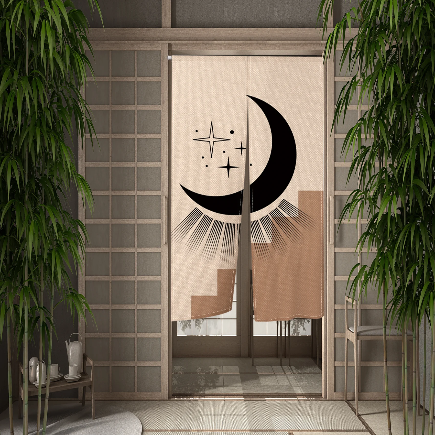Nordic Wind Doorway Curtain Sun and Moon Woman Bohemian Kitchen Entrance Partition Split Hanging Half-Curtain Room Decor Noren 4