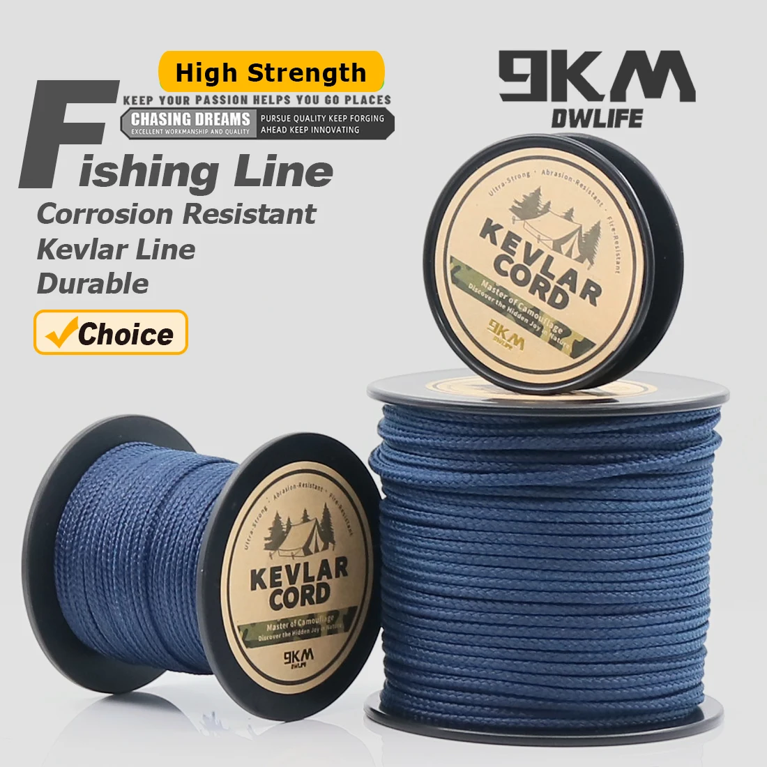 9 กม.1 มม.~ 3.9 มม.Kevlar Line Braided Blue ความแข็งแรงสูง,ทนต่อการขัดถูเปลวไฟ, รุ่น Rocket Paracord ตกปลา Assist Cord 1