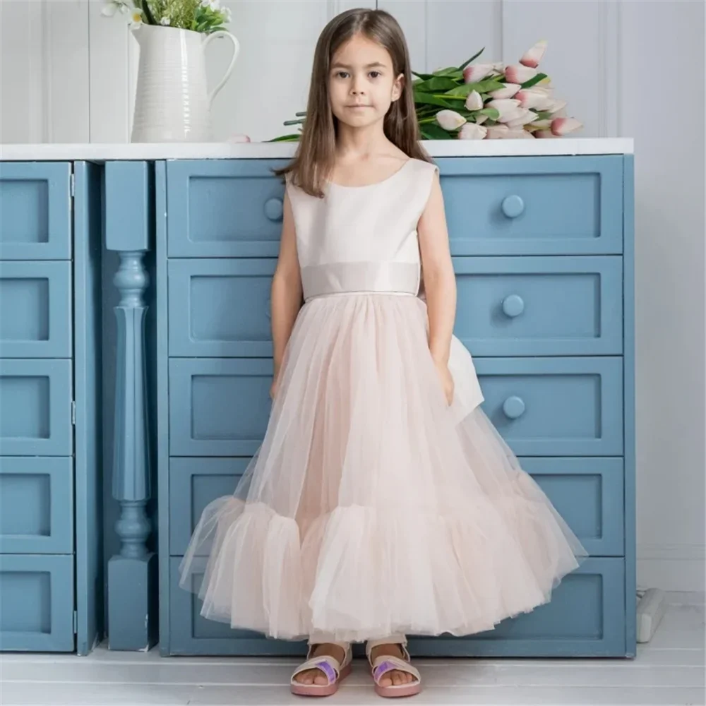

Lace Chiffon Dress For Girl Cap Sleeves First Communion Gown A Line Floor Length High Neck Junior Bridesmaid