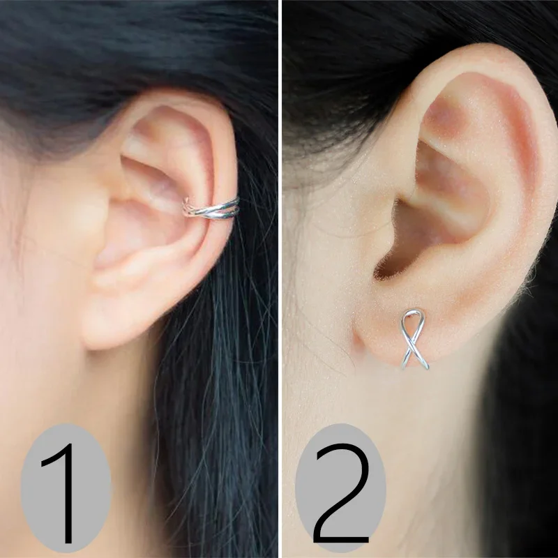 Ear Clip Earrings Trusta 2pcs 100% 925 Sterling Silver Clip on Earrings Ear Cuff For Women Girl Lady Without Piercing