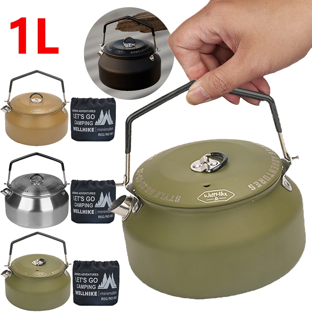1L Outdoor Lightweight 304 Stainless Steel Camping Teapot Kettle Coffee Pot Outdoor Kettle For Camping Hiking Backpacking