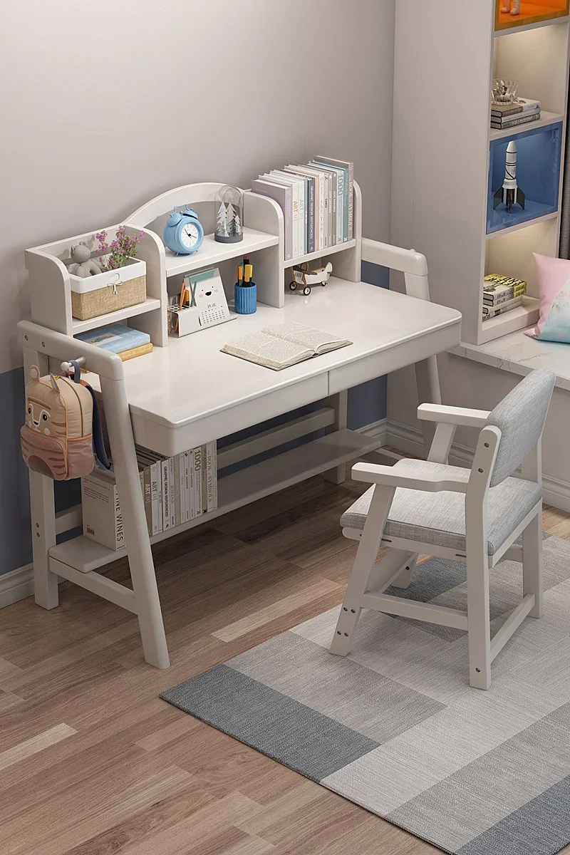 Modern Design School Reading Desk Children Home Office Desk Multifunction Wooden Study Table with Adjustable Chairs