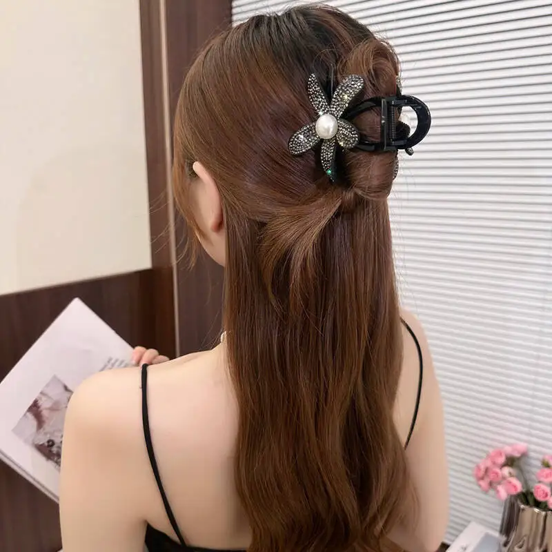 Retro Voller Kristall Blume Haar Krabben Haarspangen Für Frauen Koreanische Mode Kunststoff Haar Klaue Clip Haarnadeln Pferdeschwanz Haar Zubehör – Detail 9