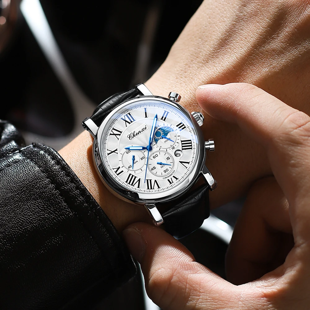 Chenxi Relógios Homem Topo Marca de Luxo Pulseira de Couro Data Relógio de Quartzo Masculino Cronógrafo à Prova Impermeável Água Relógio Masculino Negócios Moda Novo - Image 3