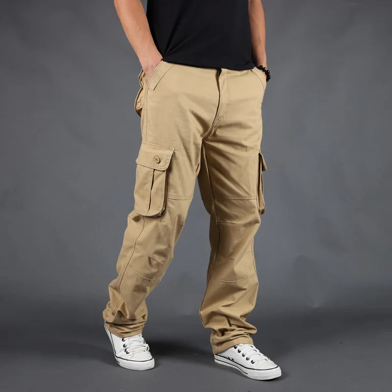 Cargo Pants with Multi-pocket Up Solid Color Straight Trousers Streetwear Cotton Material Soft Casual - AliExpress