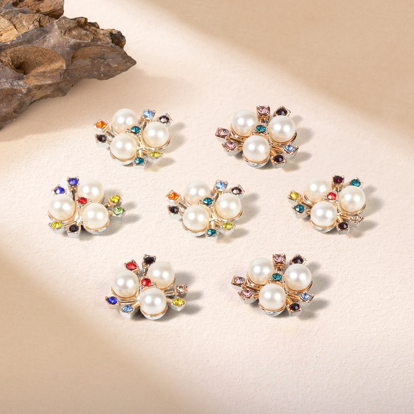 20PCS Three Pearl Flower Pearl Rhinestone Buttons Acrylic Imitation ...