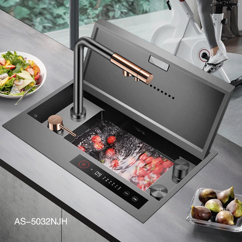 SUS 304 Stainless Steel Nanometer Flip Cover Hidden Cup Rinser Kitchen Sinks Ultrasonic Smart Purifying Bar Counter Island Sinks 2