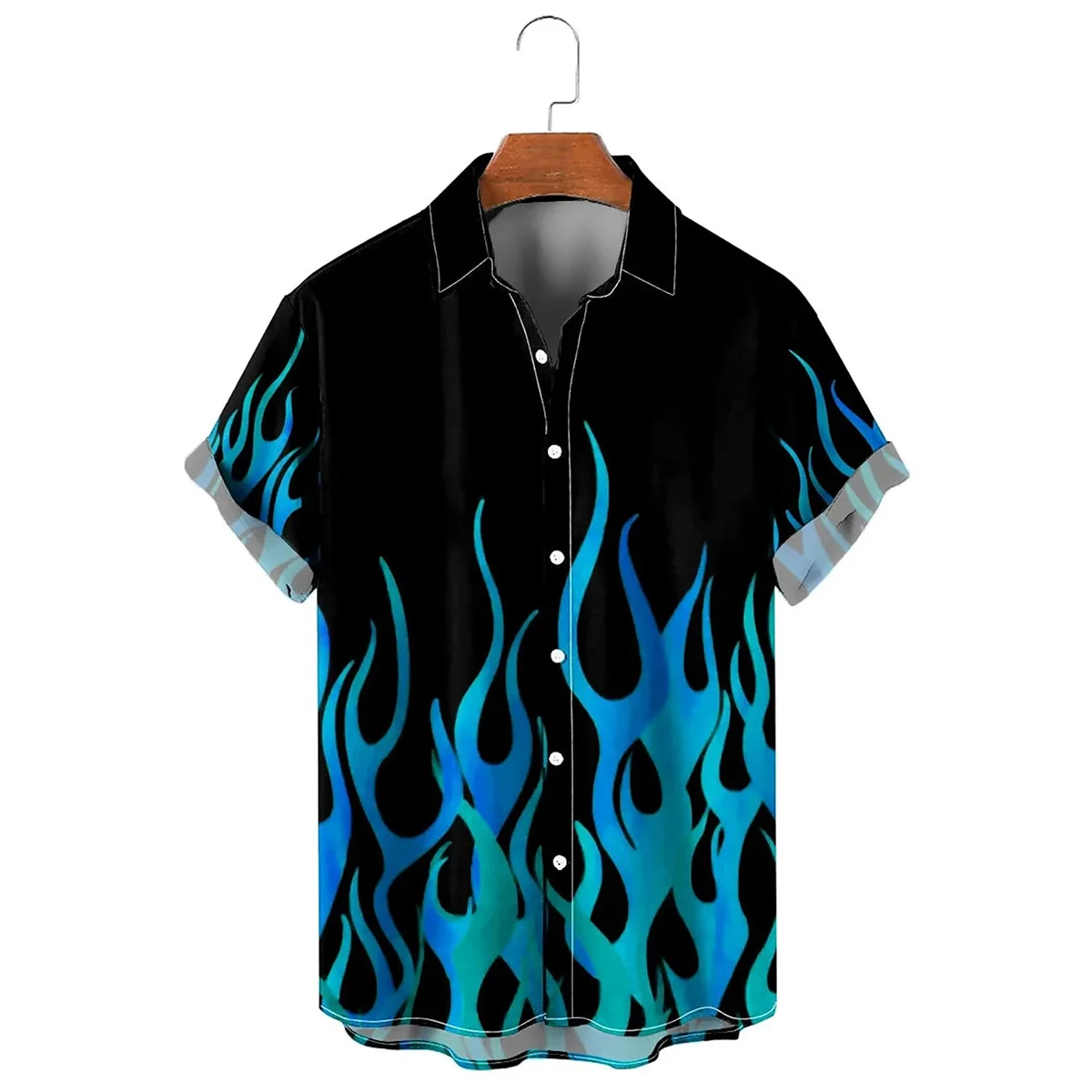 Men's shirt summer flame high-definition pattern 3D printing lapel button up shirt tiki series Hawaiian short sleeved shirt 6