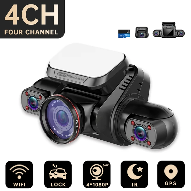 Caméra 170 Degrés Dash Cam 4K WiFi GPS Range Tour + Carte Mémoire 128 Go -  Double Lentille, Full HD 1080P + 1080P, Voiture DVR, Enregistreur Vidéo,  Capteur Sony, Vision Nocturne, WDR Double, voiture i