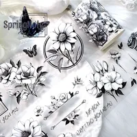 2m/Roll Monochrome Butterfly Flower PET Tape Masking Tape For Sticker Scrapbooking Journal Card Making Stationery 2
