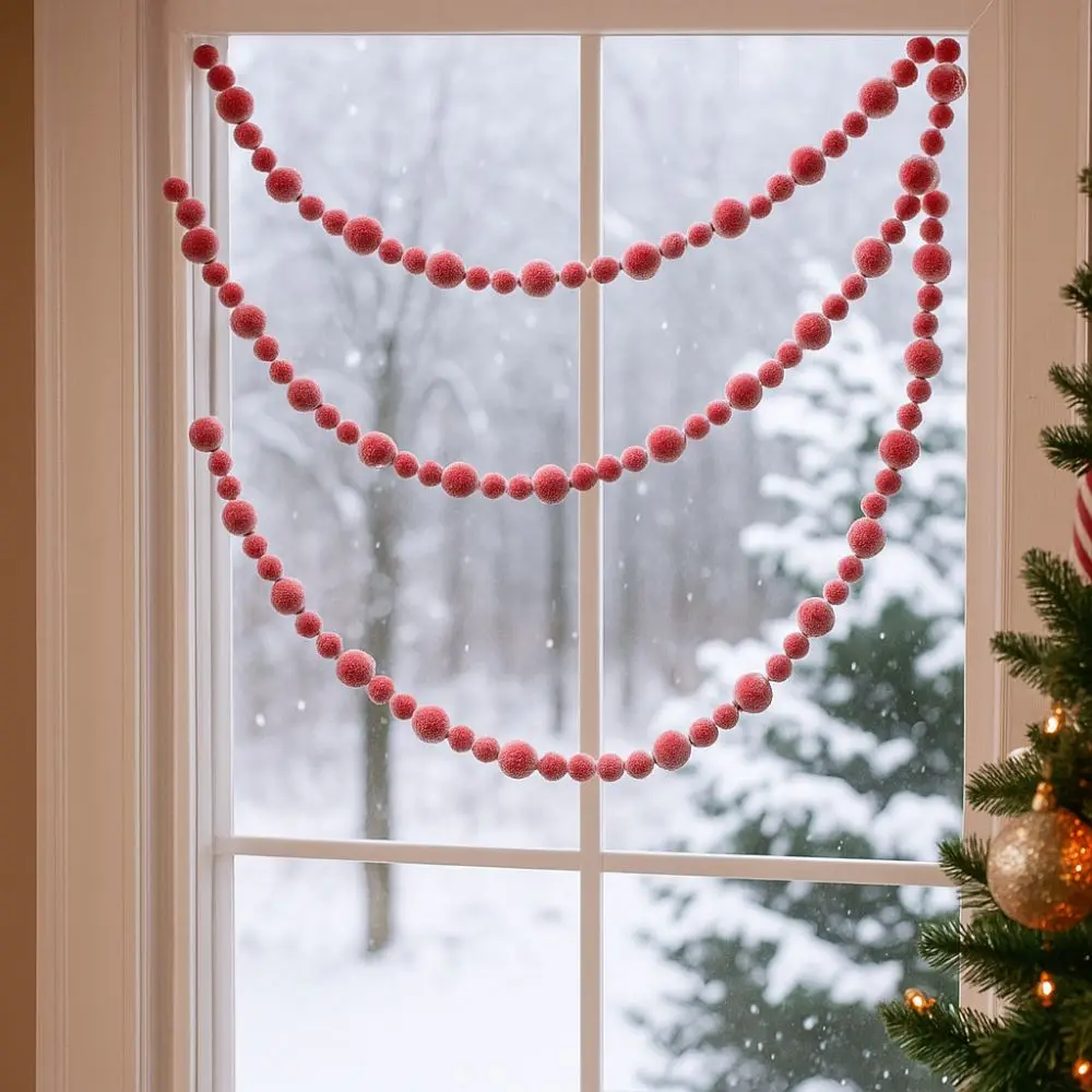 Xmas Tree Hanging Balls 2.75 Meters Xmas Hanging Pendant Decorative Foam Red Berry Garland Realistic Christmas Bead Chain Party