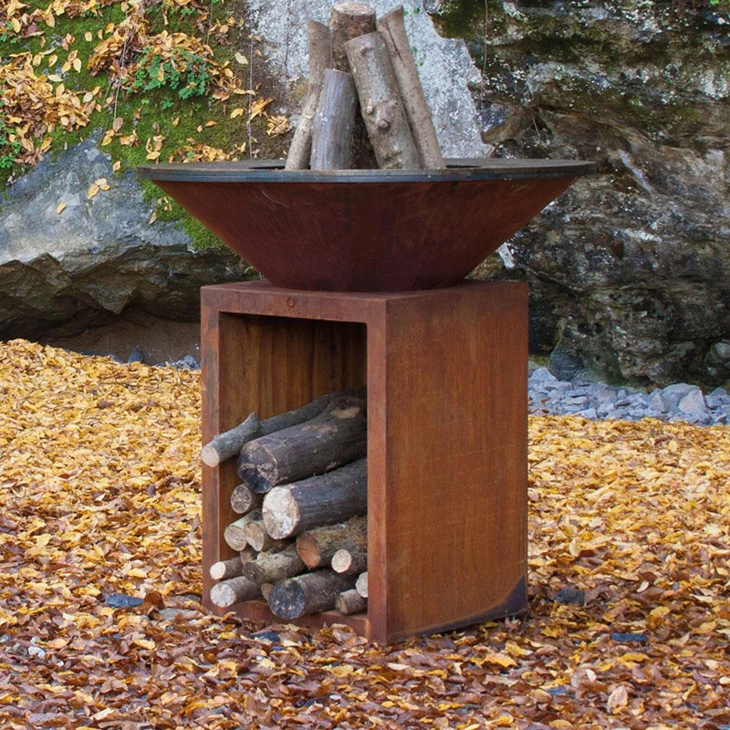 Corten Steel Metal With Grill Plate Fire Pit Table Backyard Outdoor Fire Pit BBQ