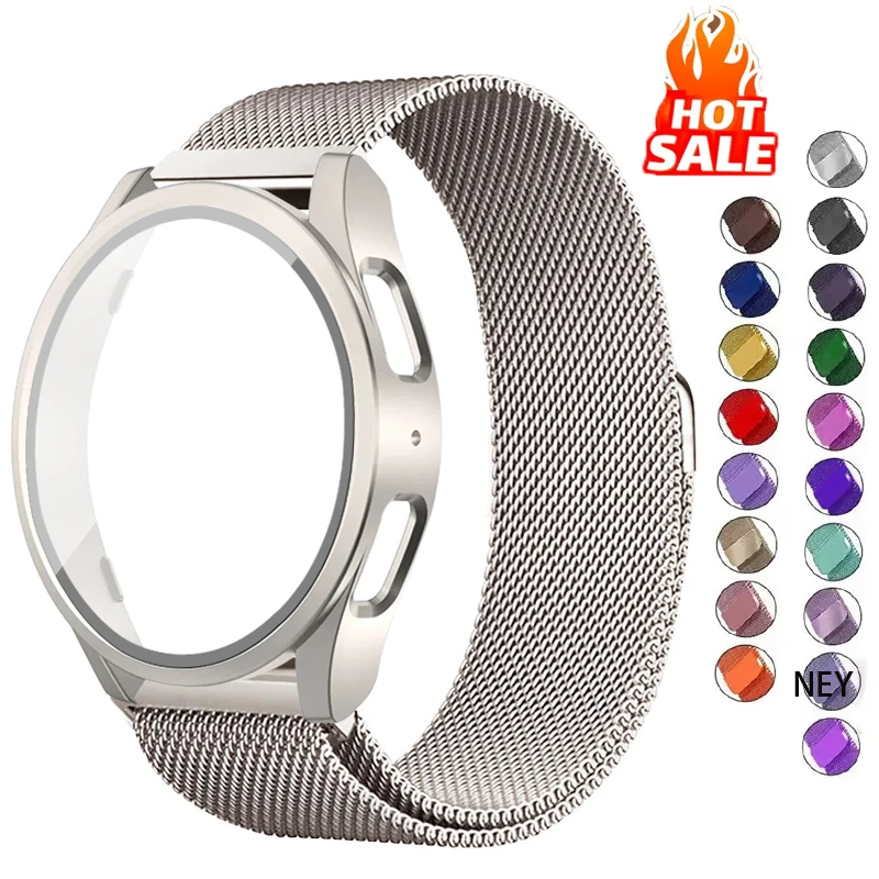 Premium Glass Case and Milanese Loop Strap with 20MM Band and PC Protector Cover Bumper